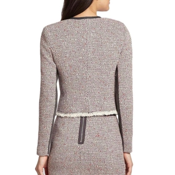 NEW REBECCA TAYLOR LEATHER TRIM TWEED JACKET - Picture 5 of 8